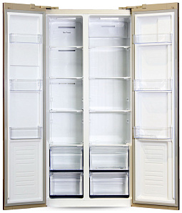 Большой холодильник side by side Ginzzu NFK-465 золотистое стекло