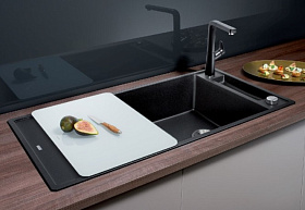 Чёрная мойка для кухни Blanco AXIA III XL 6 S доска стекло клапан-автомат InFino®
