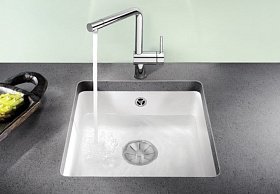 Белая врезная мойка для кухни Blanco SUBLINE 375-U керамика отводная арматура InFino®