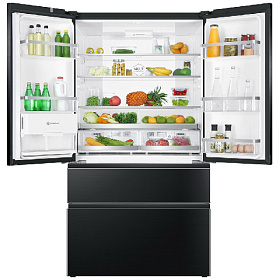 Черный стеклянный холодильник  Haier HB 25 FSNAAA RU black inox фото 2 фото 2