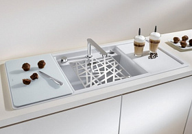 Белая мойка для кухни Blanco ALAROS 6S (с белой доской) SILGRANIT клапан-автомат InFino®