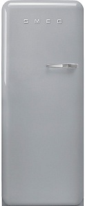 Маленький серебристый холодильник Smeg FAB28LSV3