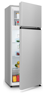 Маленький серебристый холодильник Hisense RT-267D4AD1