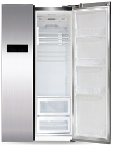 Большой холодильник side by side Ginzzu NFK-605 стальной
