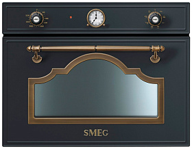 Чёрная микроволновая печь в ретро стиле Smeg SF 4750 MAO