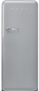 Маленький серебристый холодильник Smeg FAB28RSV5