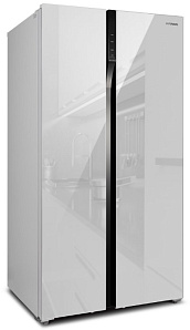 Большой двухдверный холодильник Hyundai CS5003F белое стекло фото 2 фото 2