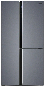 Широкий двухдверный холодильник с морозильной камерой Ginzzu NFK-610 темно-серый