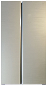 Широкий бежевый холодильник Ginzzu NFK-605 шампань