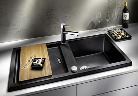 Чёрная мойка для кухни Blanco ADON XL 6S SILGRANIT клапан-автомат InFino®