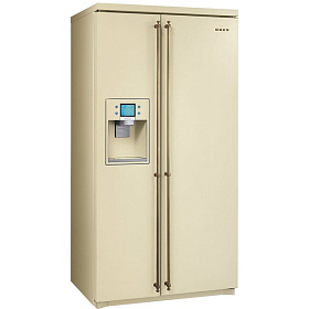Широкий бежевый холодильник Smeg SBS800PO9